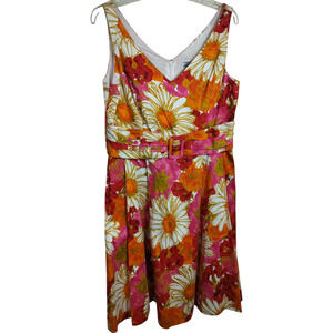 3526) Jessica Howard Sleeveless Fit & Flare Pink Orange Cotton Sundress Size 14
